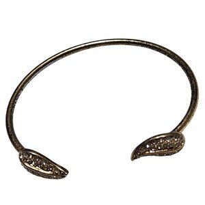 Elegant Gold Tone Open Cuff Bracelet Rhinestone Leaf Accents Minimalist Jewelry